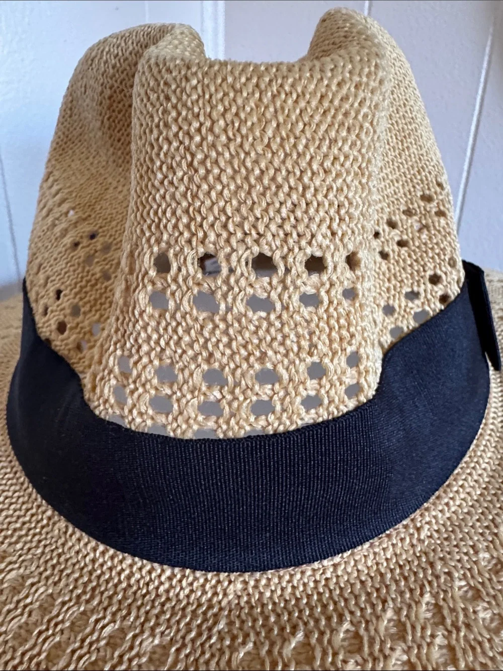 ANNE KLEIN Straw Fedora Sun Hat with Lion Anne Klein Logo Bow